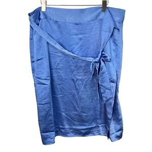 Wildfang The Empower‎ Satin Wrap Skirt In Blue Size XL